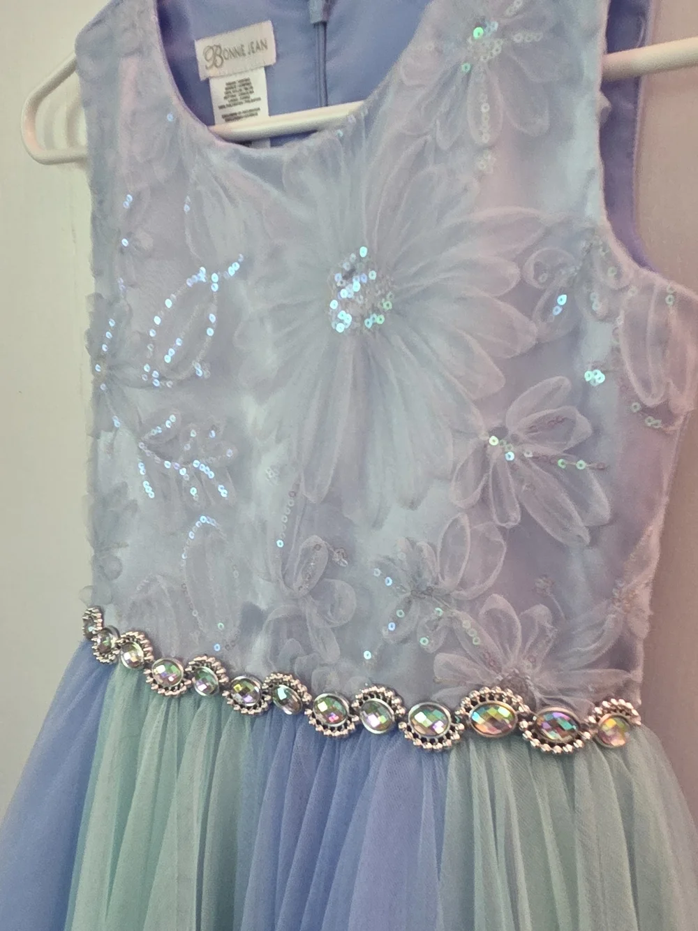 Girls Iridescent Sequin Floral Tulle Dress